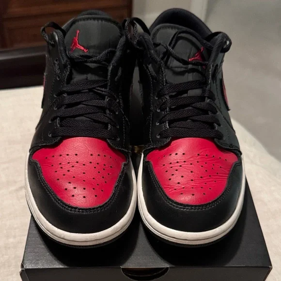 Air Jordan 1 Low Black and Red Mens Shoes - Picture 3 of 5